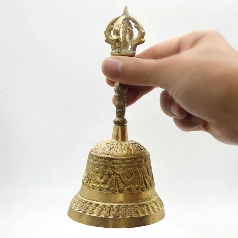 100% Brass Handicraft Large Engraved Hand Bell Produces Loud Sound 2 Sizes Creative Gift