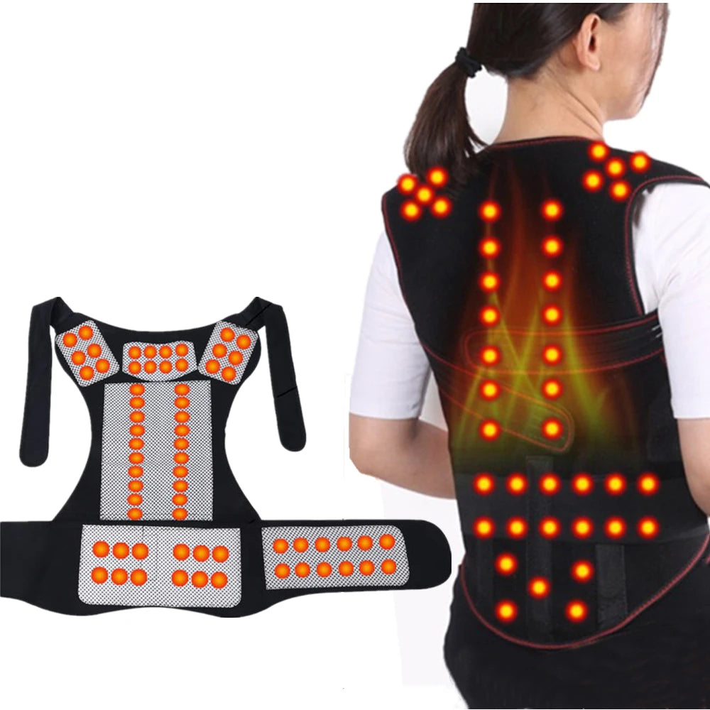 62Pcs Magnets Back Support Self-Heating Treatment Shoulder Spine Waist Brace Posture