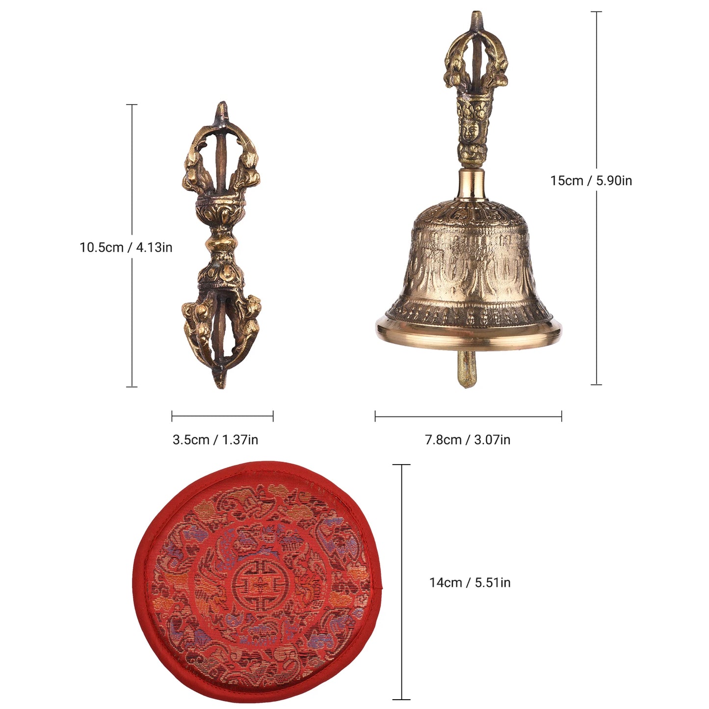 Tibetan Buddhist Bell Bronze Hand Bell with Vajra Padding for Meditation Prayer