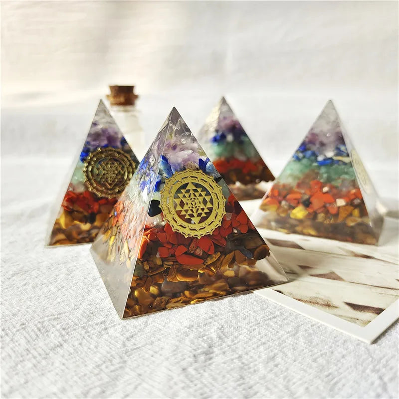 Crystal Gemstone Stone 7 Chakra Stones Orgonite Pyramid For Feng Shui Reiki Home Decor