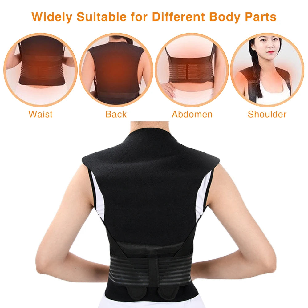 62Pcs Magnets Back Support Self-Heating Treatment Shoulder Spine Waist Brace Posture