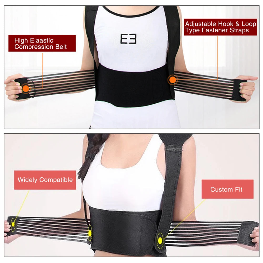 62Pcs Magnets Back Support Self-Heating Treatment Shoulder Spine Waist Brace Posture