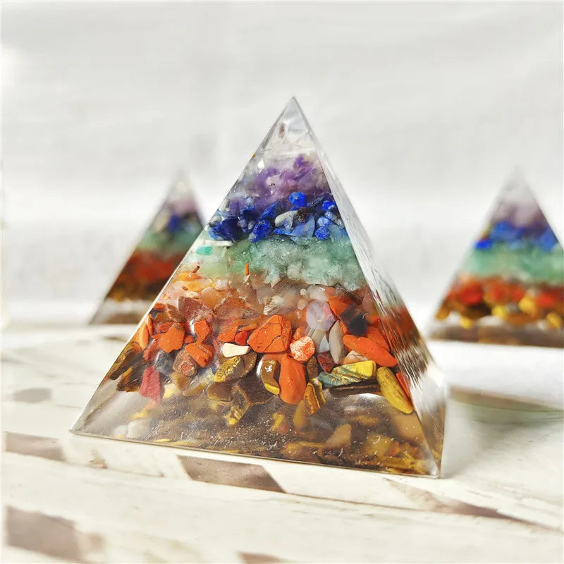 Crystal Gemstone Stone 7 Chakra Stones Orgonite Pyramid For Feng Shui Reiki Home Decor