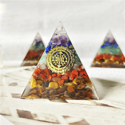 Crystal Gemstone Stone 7 Chakra Stones Orgonite Pyramid For Feng Shui Reiki Home Decor