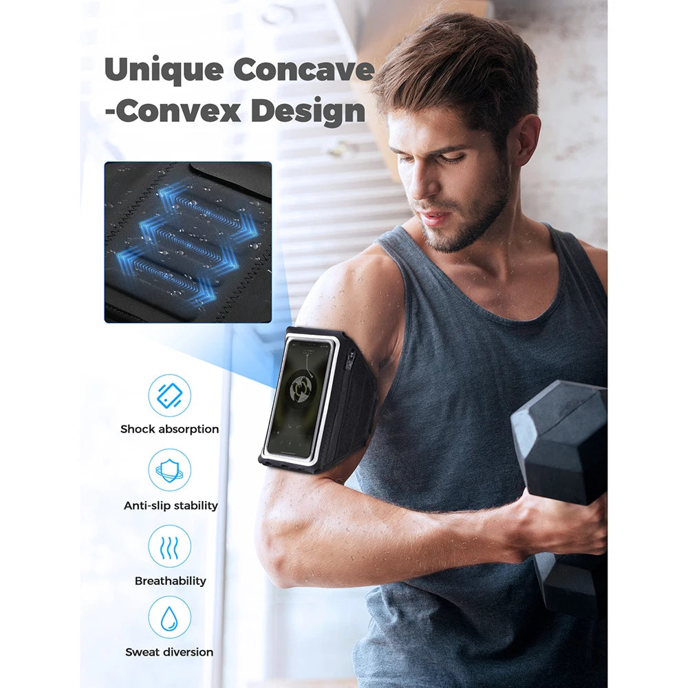 Universal Phone Armband Compatible with 6.2 inches full-screen size smartphone Zippered pocket for ear phones