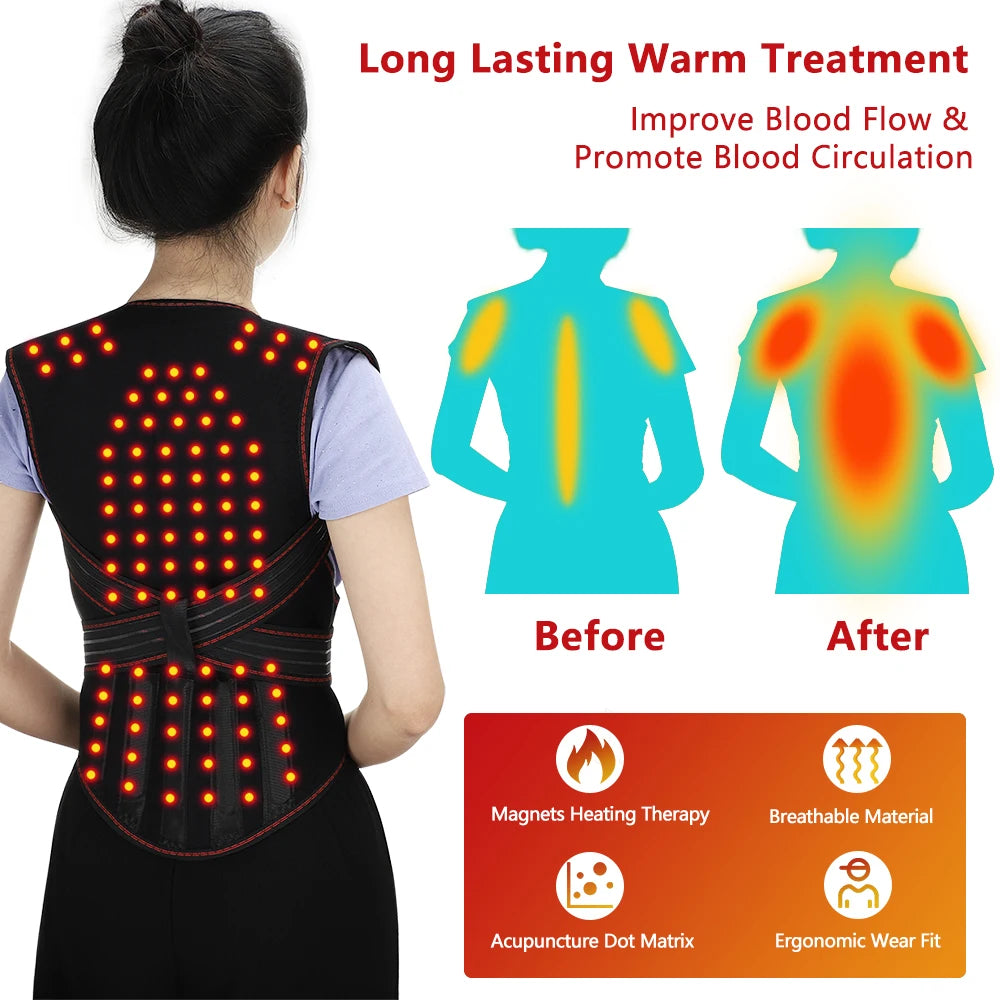 Tourmaline Self-heating Back Support 108pcs Magnets Therapy Spine Back Shoulder Lumbar