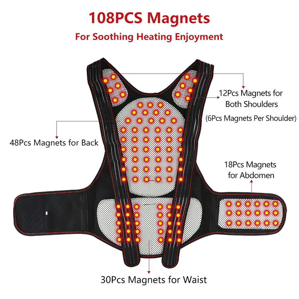 Tourmaline Self-heating Back Support 108pcs Magnets Therapy Spine Back Shoulder Lumbar