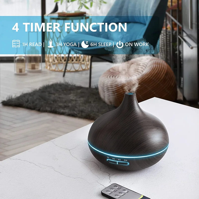 550ml Wood Color USB Aroma Diffuser, 7 Color LED Lights & Remote Control, USB