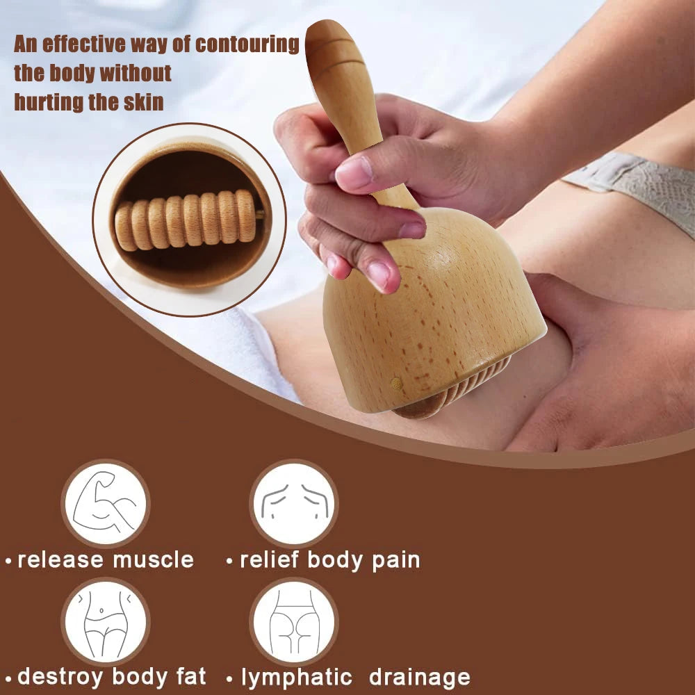 Wood  Massage Cup With Roller Wooden Handle Lymphatic Drainage Massager