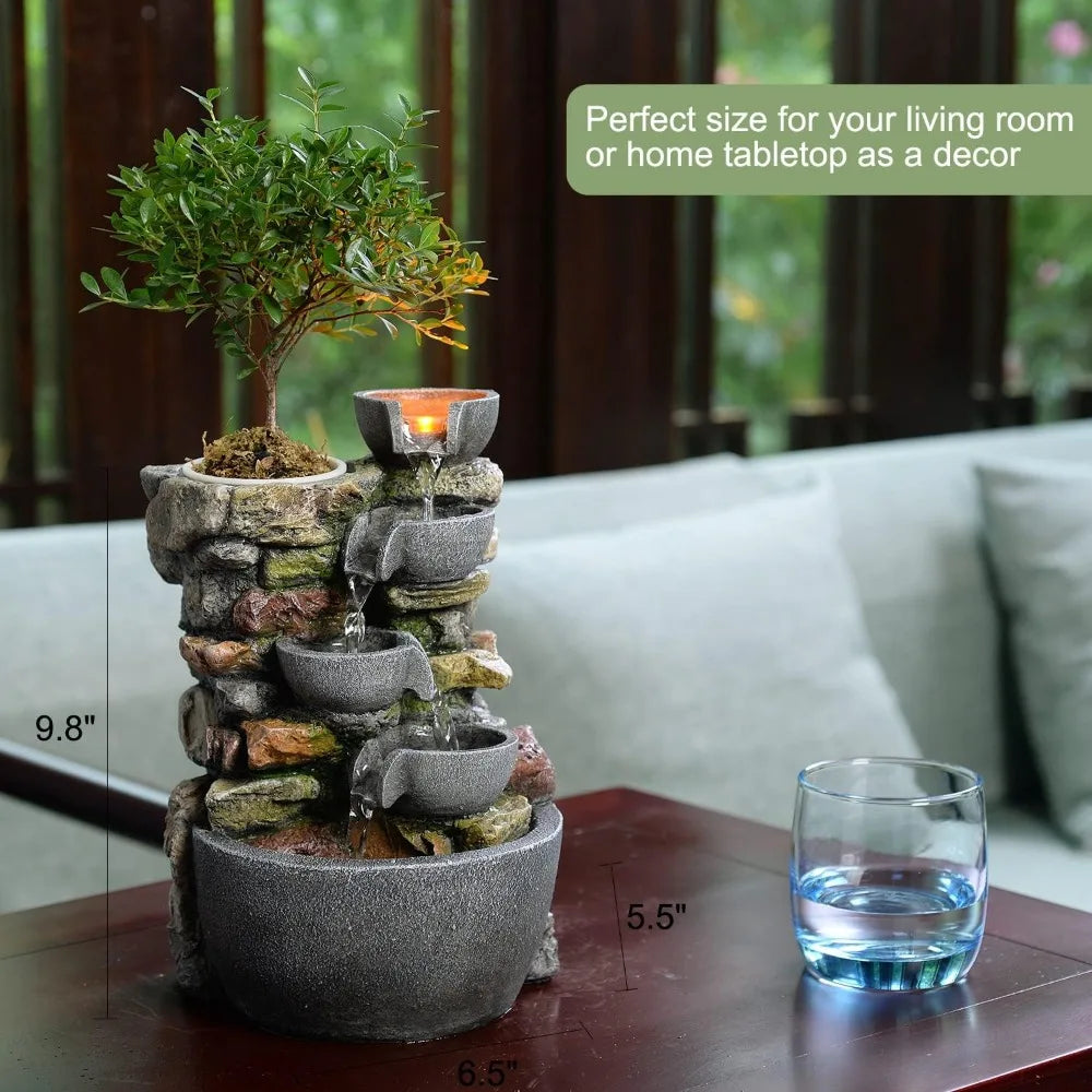 4-Bowl Rockery Soothing Sound Tabletop Fountains Home/Office Decor Gift