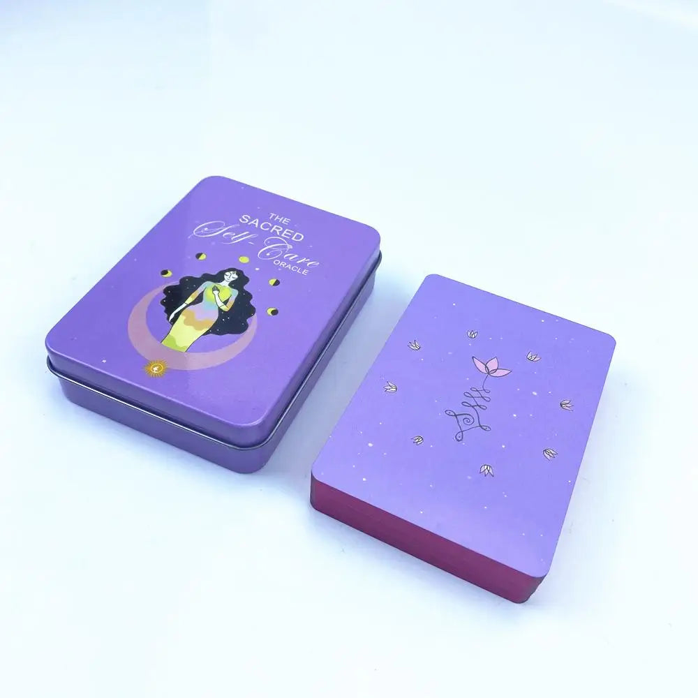 10x6 cm Sacred Self-care Oracle Cards in A Tin Gilded Edges with Guidebook