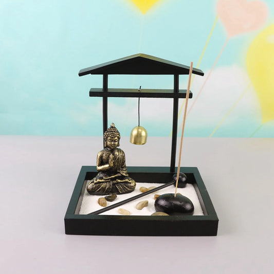 Desktop Zen Sand Garden Meditating Buddha Statue