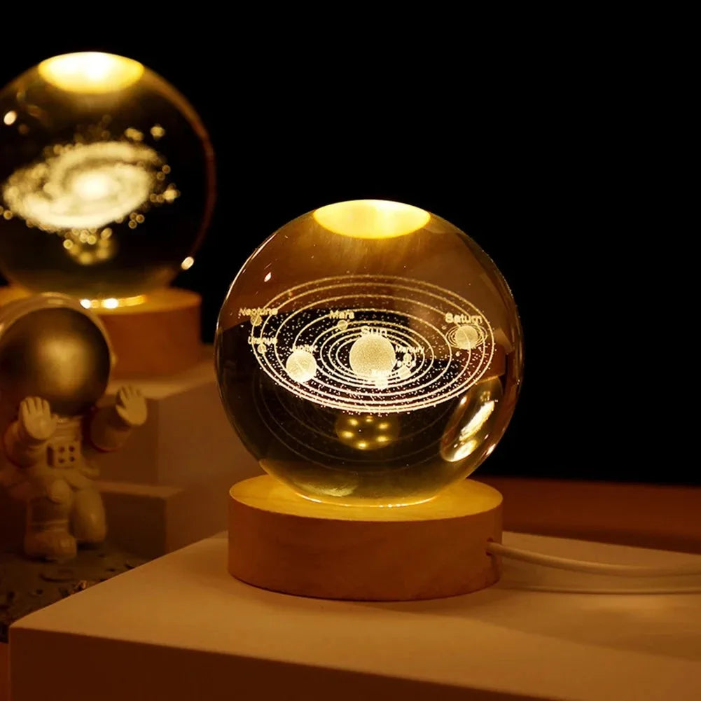 Unique 3D Crystal Ball Lamp with Galaxy and Planetary Projections 3 Options