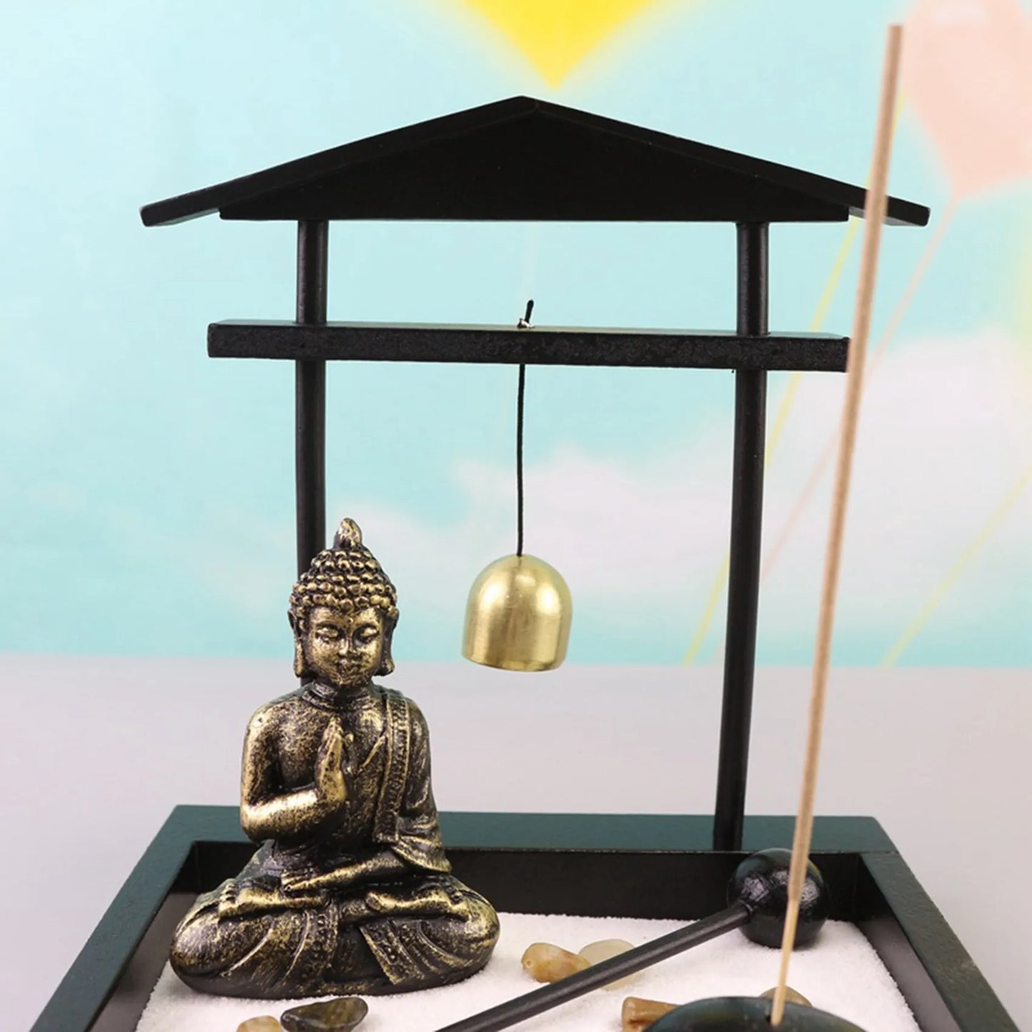 Desktop Zen Sand Garden Meditating Buddha Statue