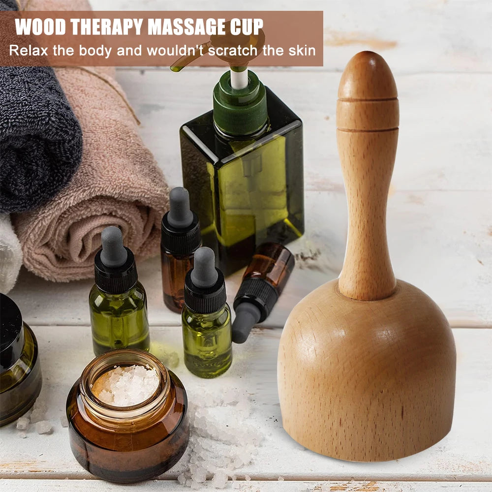 Wood  Massage Cup With Roller Wooden Handle Lymphatic Drainage Massager