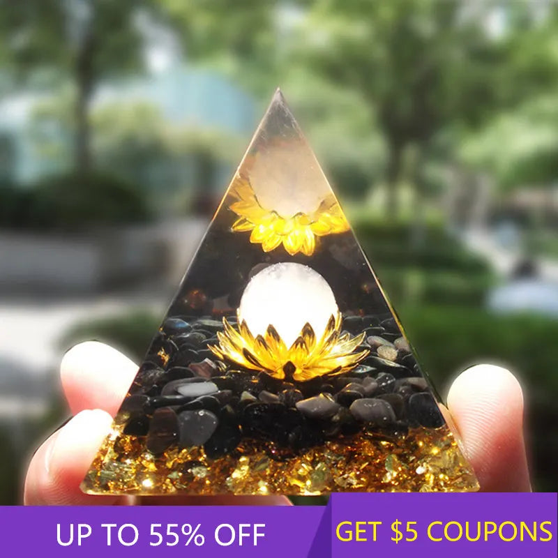 Natural Epoxy Orgonite Pyramid Healing Chakra Meditation Decor Gift