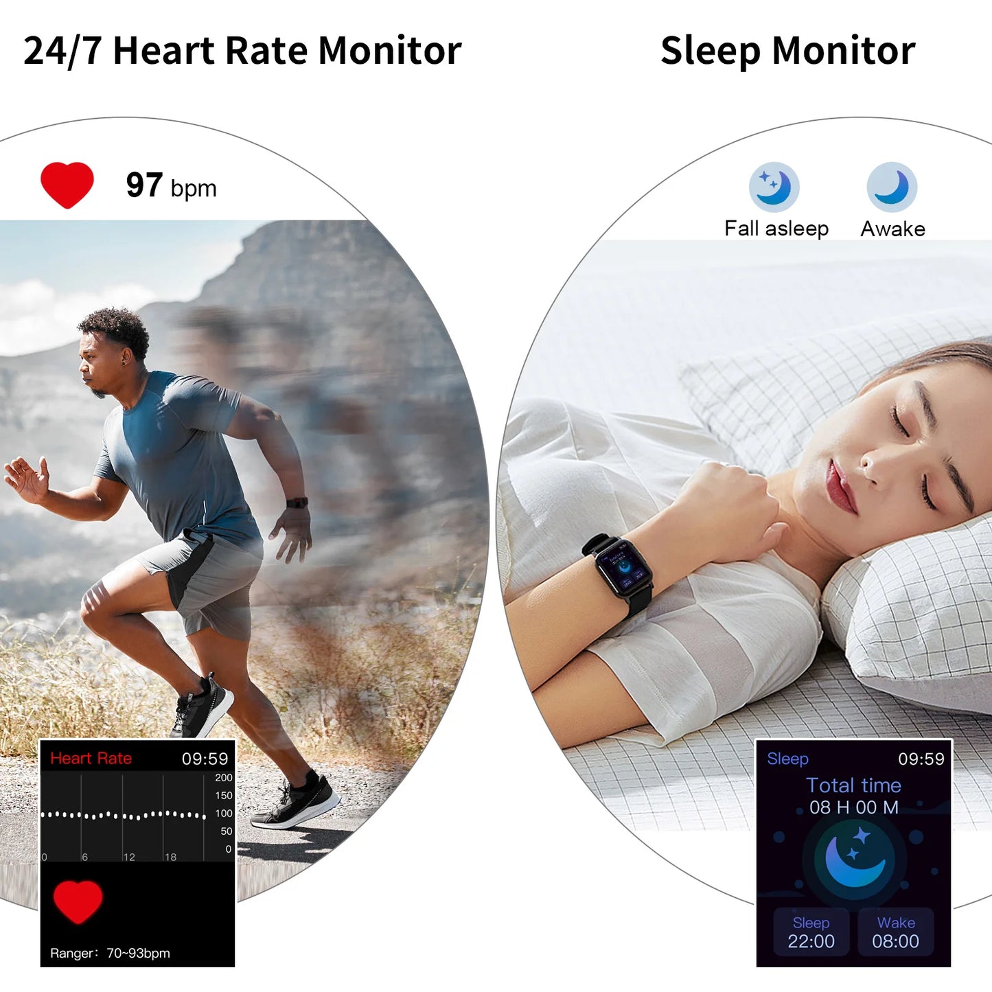 1.69'' Touch Smartwatch Fitness Watch with Pedometer/Sleep Monitor Unisexual Android IOS