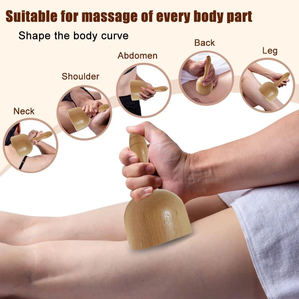 Wood  Massage Cup With Roller Wooden Handle Lymphatic Drainage Massager