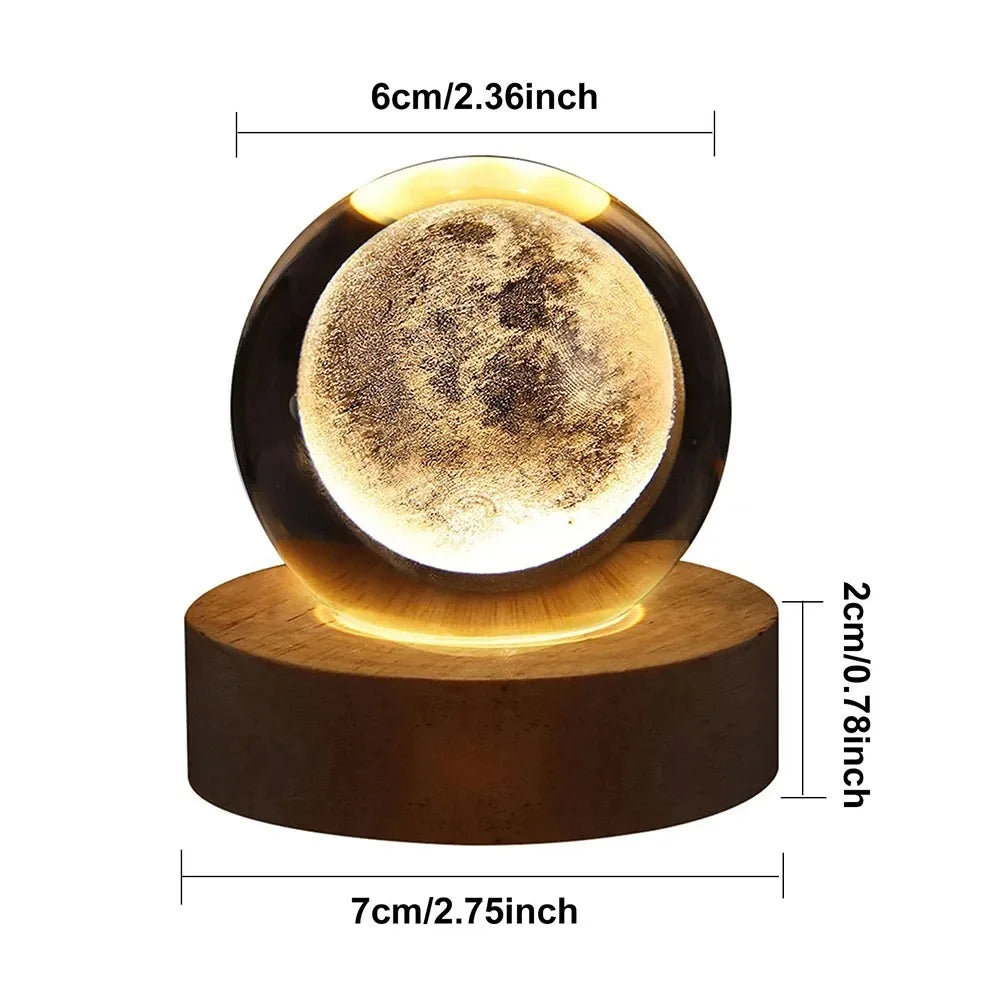 Unique 3D Crystal Ball Lamp with Galaxy and Planetary Projections 3 Options