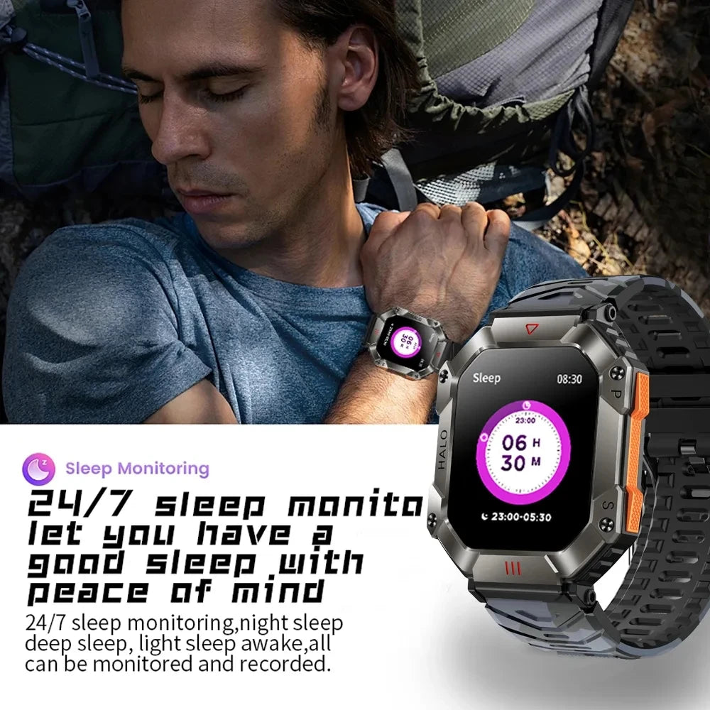 Men Smart Watch For Android IOS Fitness Health  Ip68 Waterproof GPS Military AI Voice Bluetooth