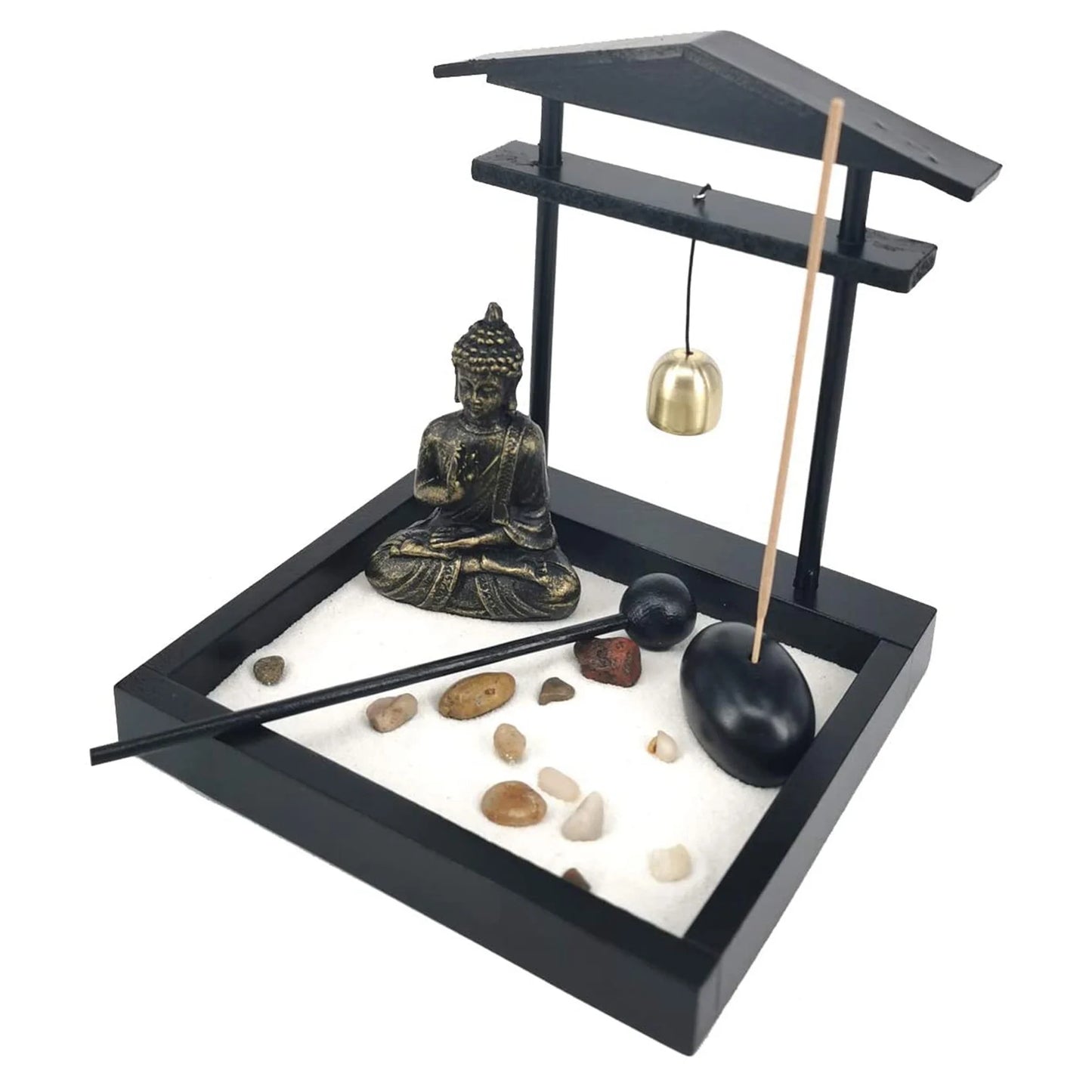 Desktop Zen Sand Garden Meditating Buddha Statue