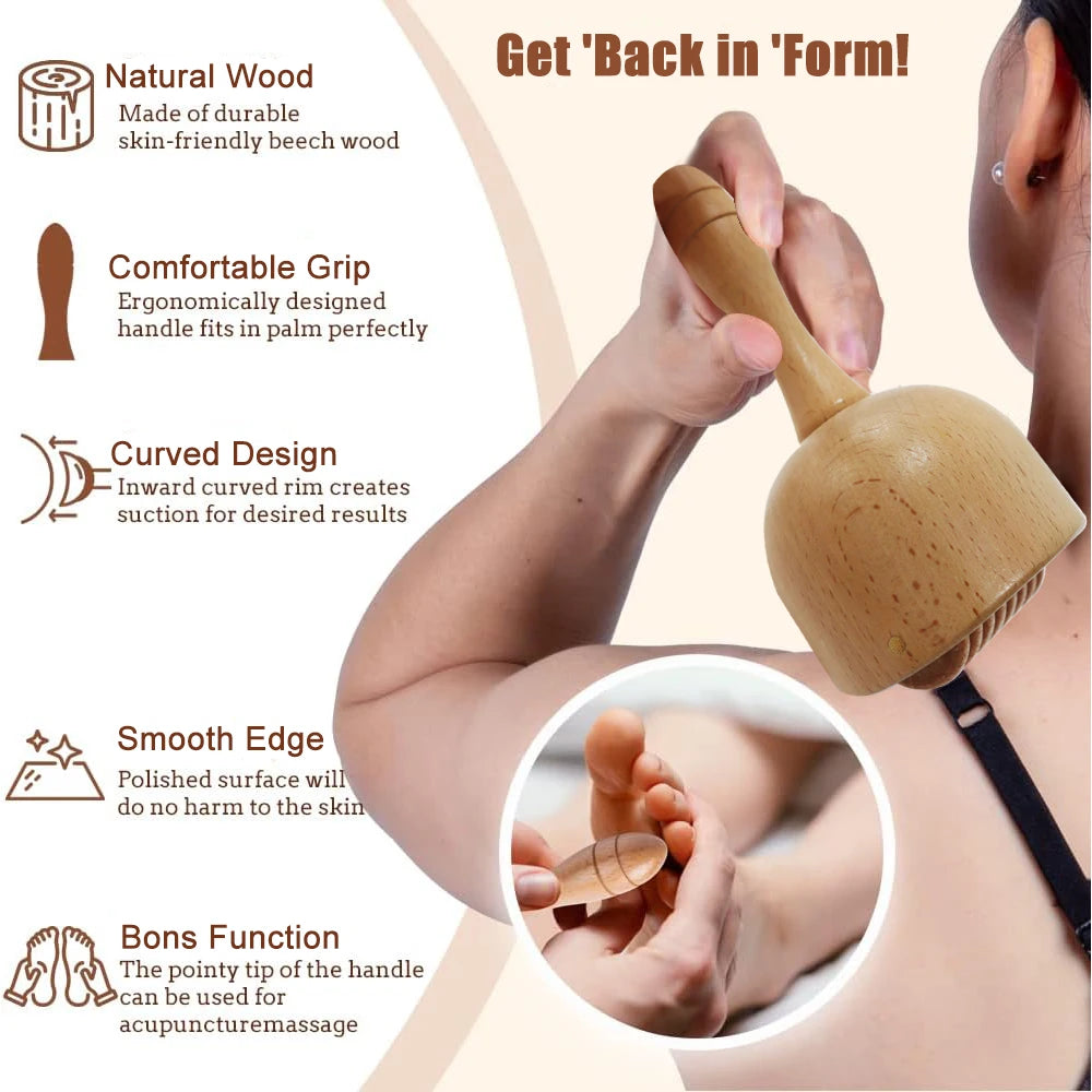 Wood  Massage Cup With Roller Wooden Handle Lymphatic Drainage Massager