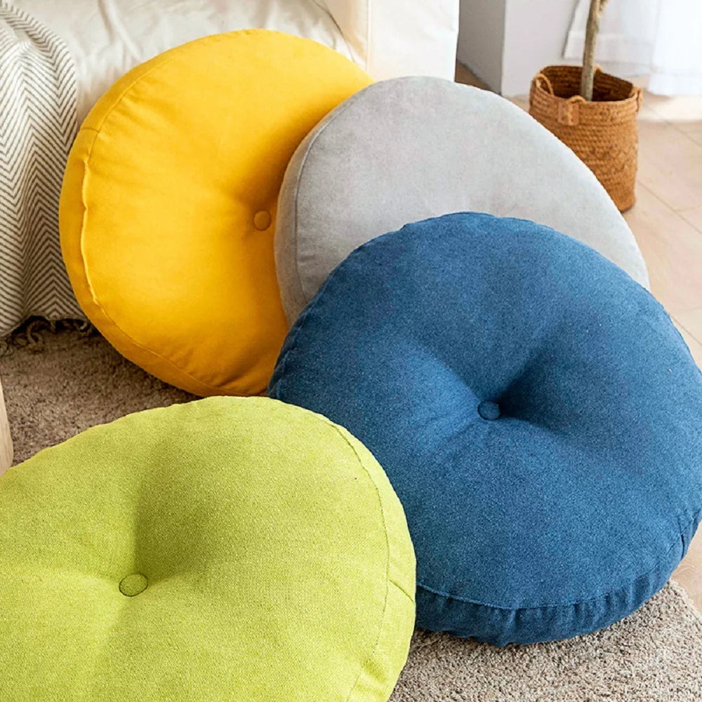 Floor Pillow Seat Cushion Thick Simple Japan Style Round Cotton and Linen 3 Sizes Multiple Colors