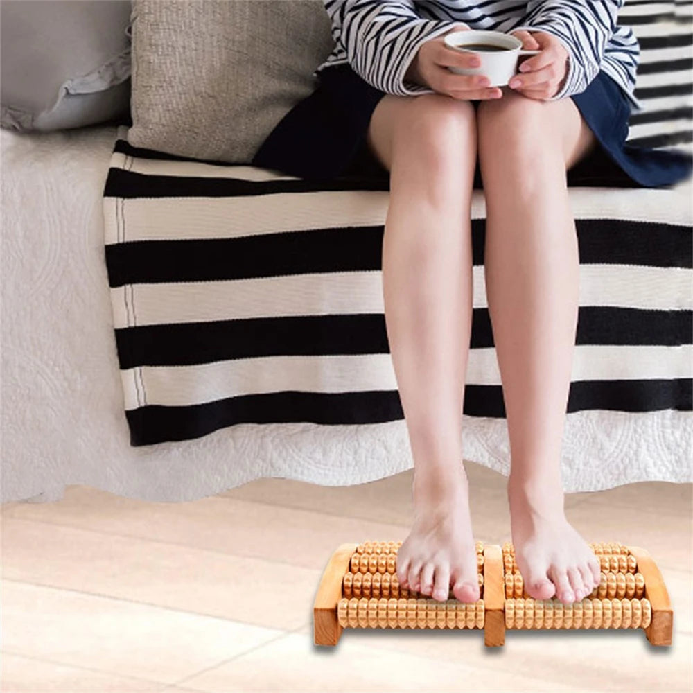 Wooden Foot Roller Care Massage Reflexology Relaxation