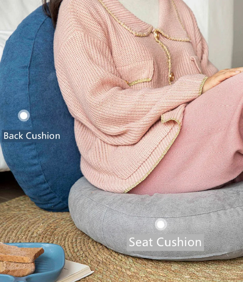 Floor Pillow Seat Cushion Thick Simple Japan Style Round Cotton and Linen 3 Sizes Multiple Colors