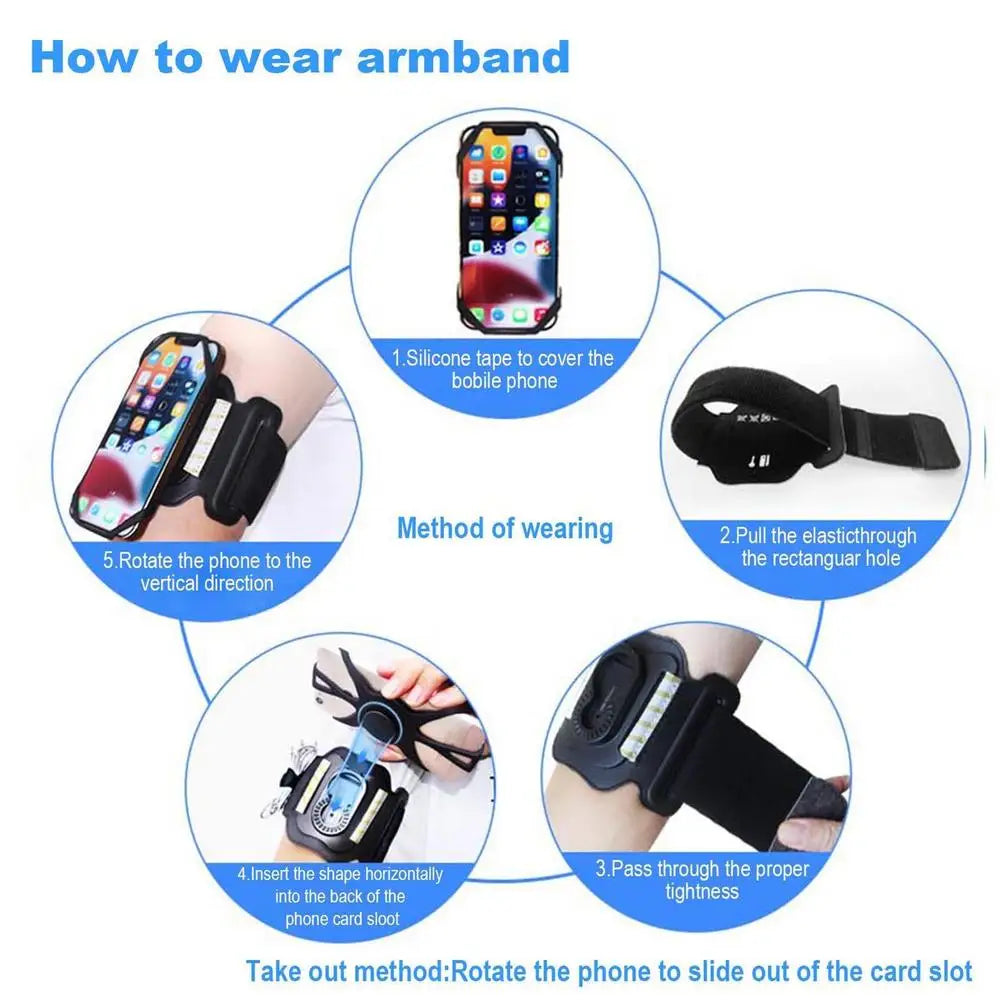 Armband Phone Holder Wrist Case iPhone Samsung 4.5 to 7 inch screens Rotates 360º Breathable