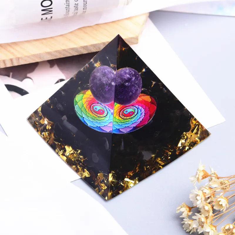 Natural Epoxy Orgonite Pyramid Dream Amethyst Reiki Healing Chakra Energy