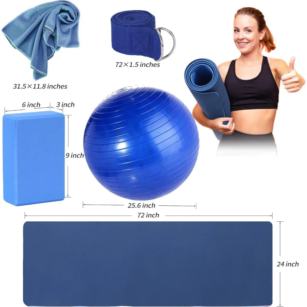 Yoga Beginners Set Blocks 2 Pack  Strap Ball Mat with Carrying Strap Net Bag Cooling Towel