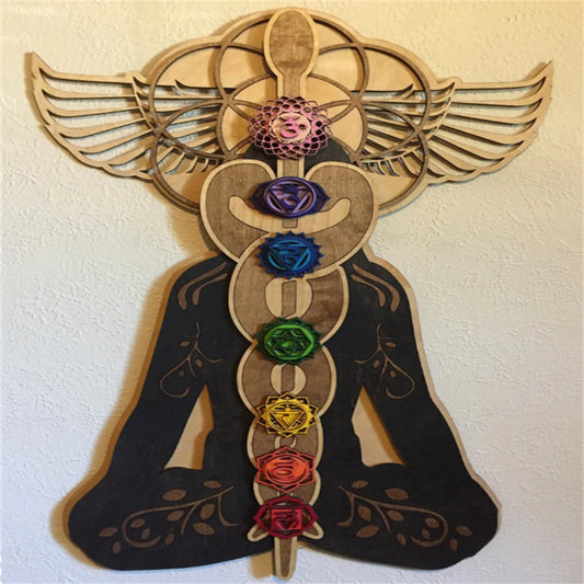 Chakra Imitation Wood Wall Art Meditation Healing Home Decor