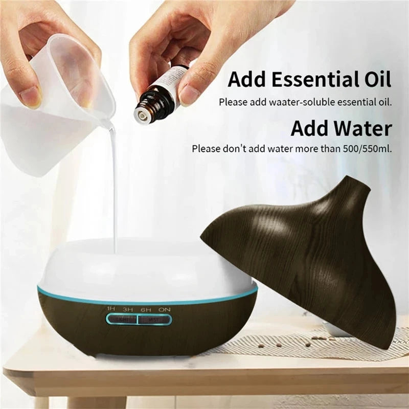 550ml Wood Color USB Aroma Diffuser, 7 Color LED Lights & Remote Control, USB