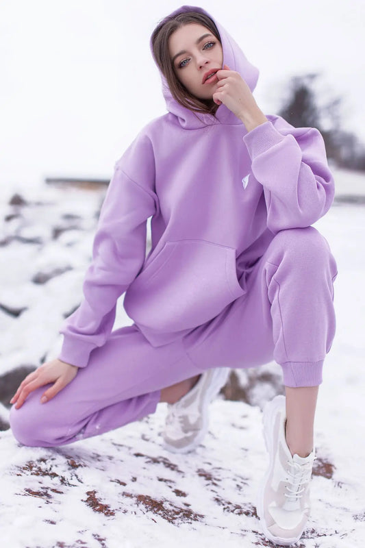 Women's Casual Solid Long Sleeve Sport Suits Fleece Two Piece Sets Multiple Colors