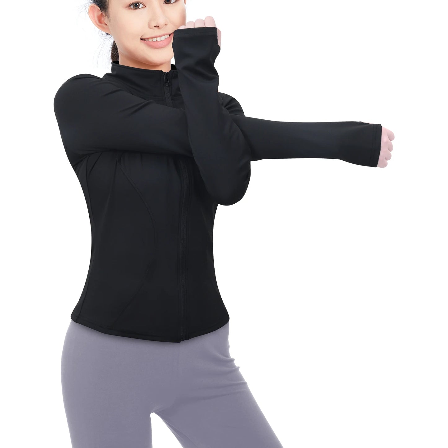 Women's Workout Jacket with Thumb Holes, Lightweight Zip Up Slim Fit Tops