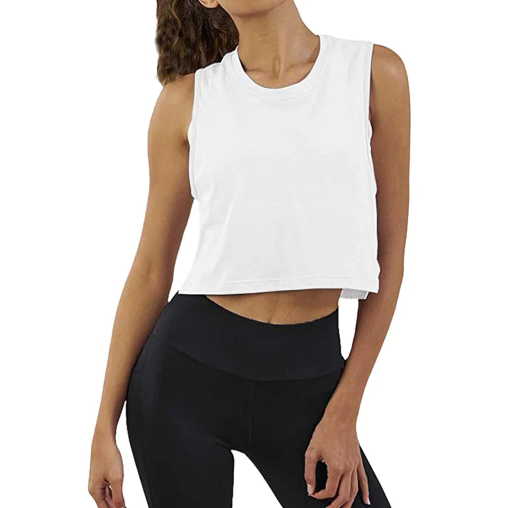 Cotton Women Sleeveless  Fitness Crop Top Loose Shirt