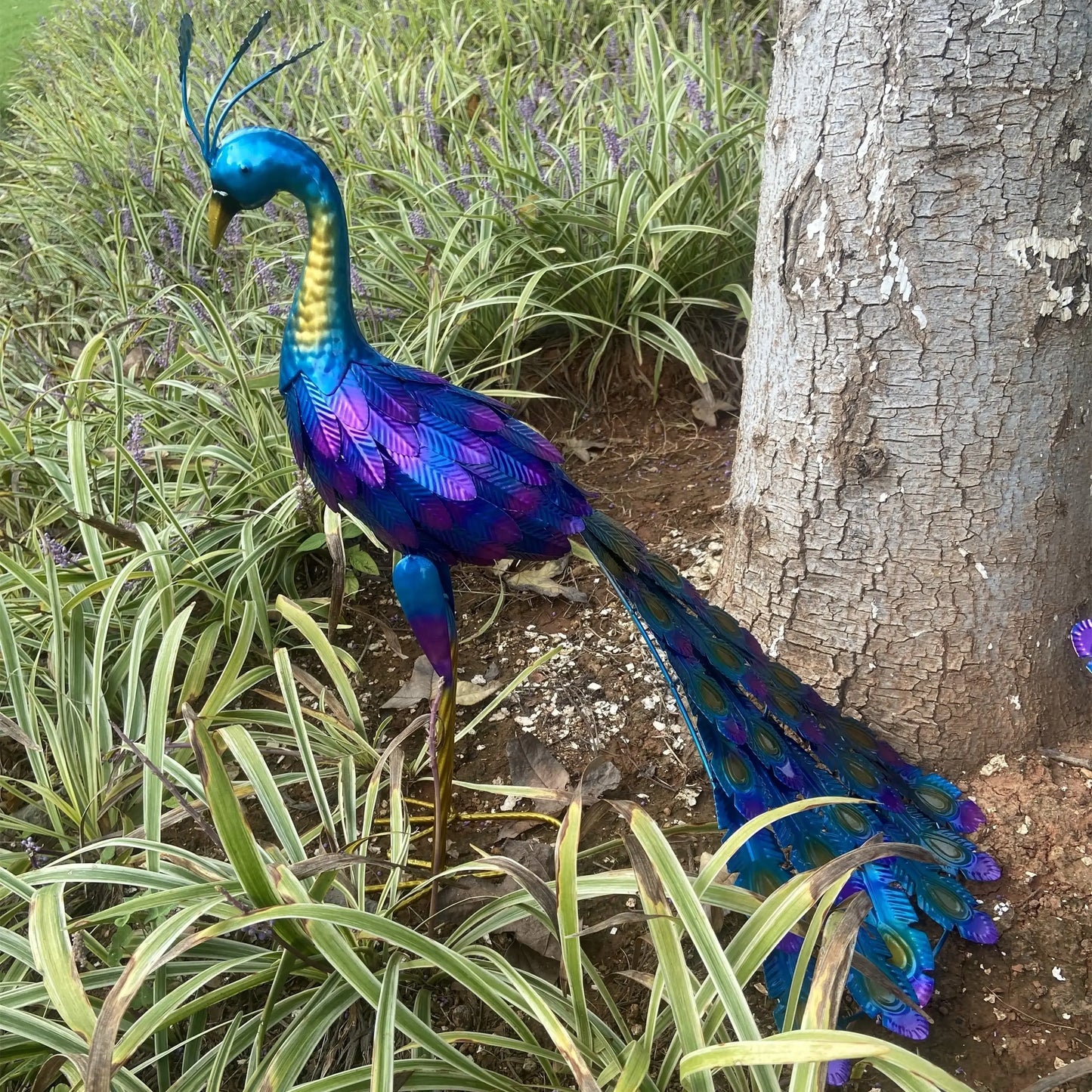 Peacock Sculpture Vivid Shape Anti-oxidation Indoor/Outdoor Use Posable Feathers