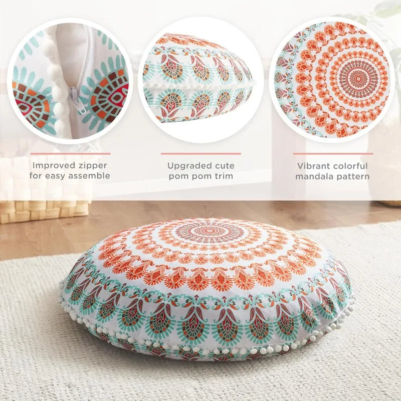 Floor Pillow Set of 2, Round Large Pillows Bohemian Mandala Outdoor