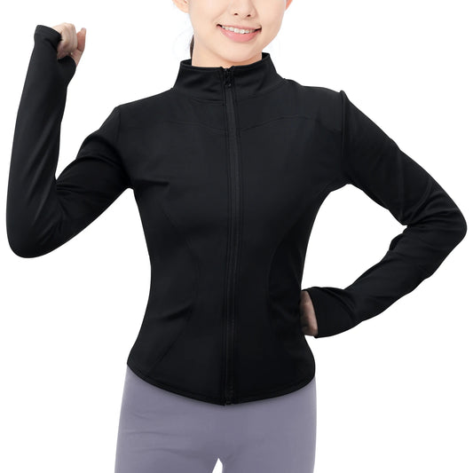 Women's Workout Jacket with Thumb Holes, Lightweight Zip Up Slim Fit Tops