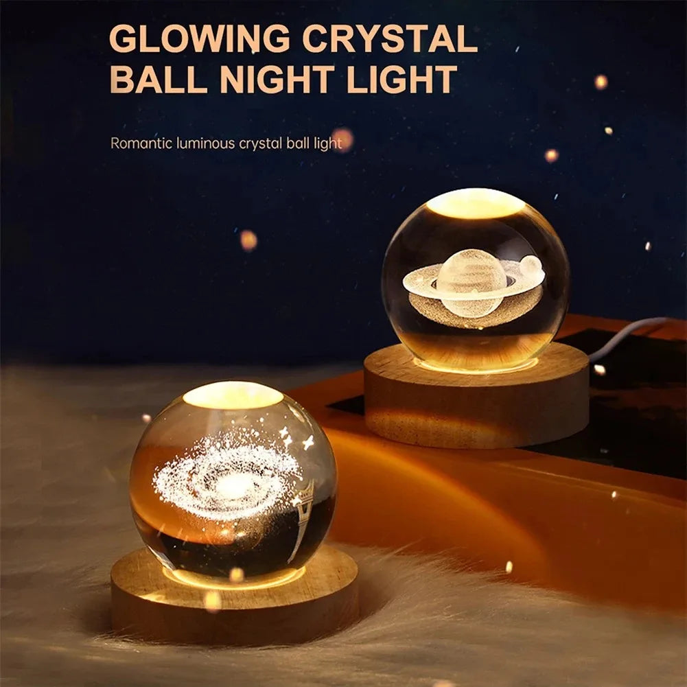 Unique 3D Crystal Ball Lamp with Galaxy and Planetary Projections 3 Options