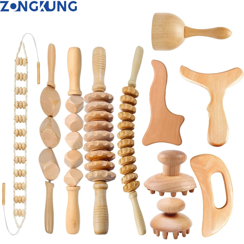 2/4/6/8PCS Wooden Therapy Massage Sets Pain Relief Smoothing Gua Sha